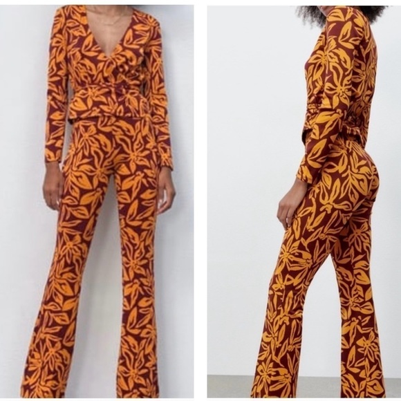 Zara Pants - Zara JACQUARD WRAP TOP AND FLARED PANTS Two Piece Set